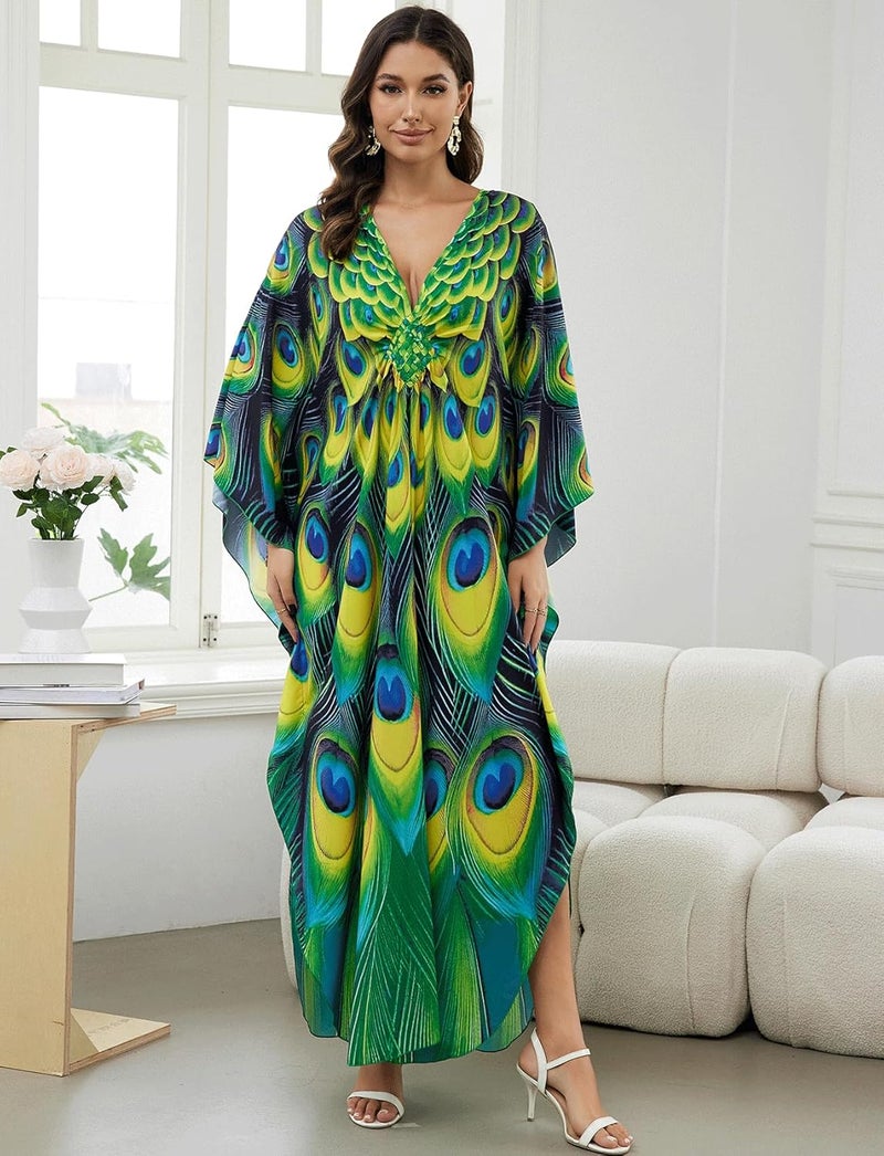 KECVOT Kaftan Dresses for Women Plus Size Batwing Sleeve Caftans Long Bathing Suit Cover Up Maxi Beach Dress Loungewear - Image 5